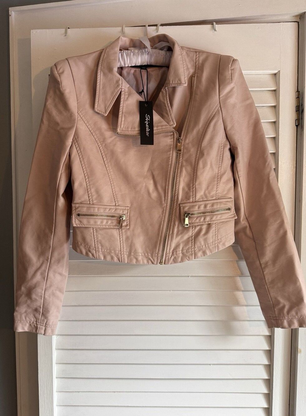 NWT Shinestar Women’s M Pink Moto Jacket Faux Leather Coquette Downtown Girl Y2K